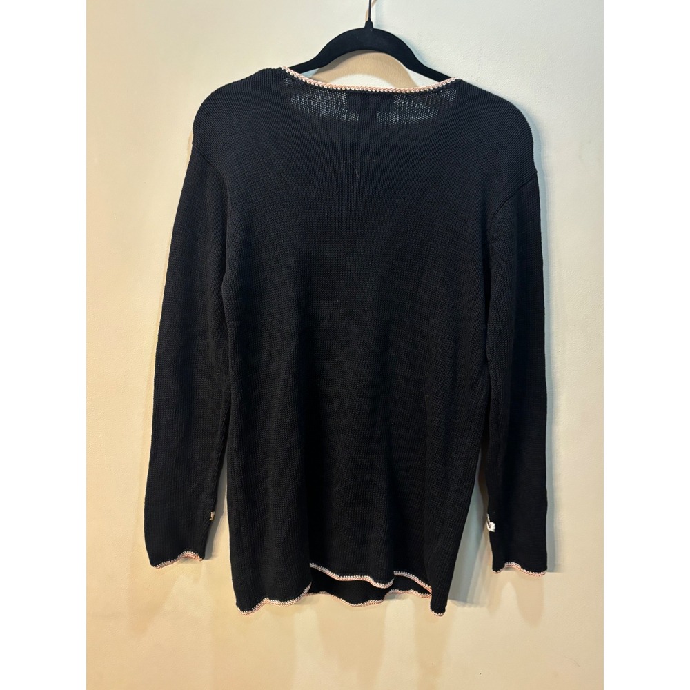 Vintage Worthington Floral Embroidered Knit Sweater Cottagecore Black Size M - Picture 2 of 8